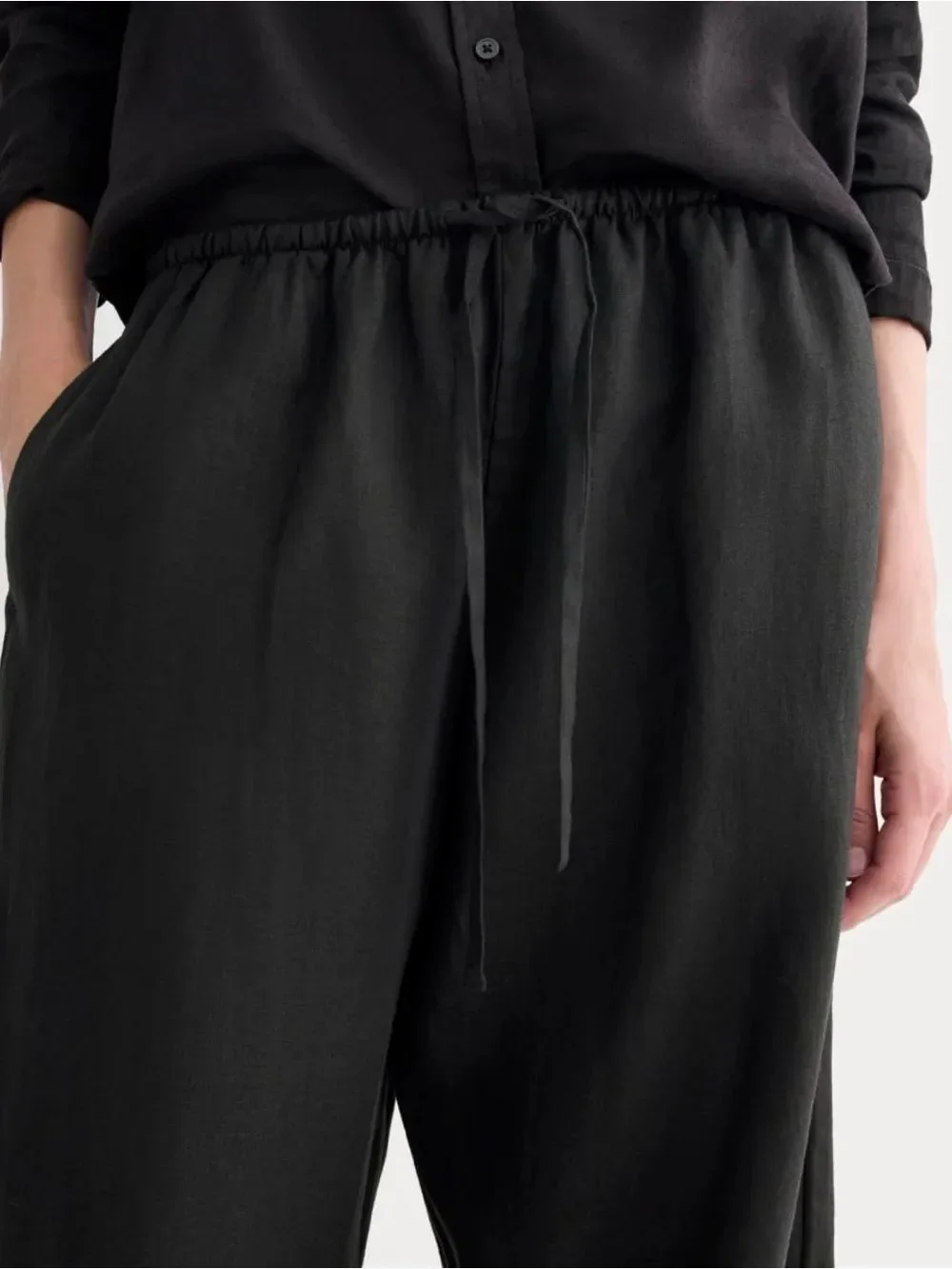 New Everlane THE DRAWSTRING PANT IN LINEN Black Size XXS